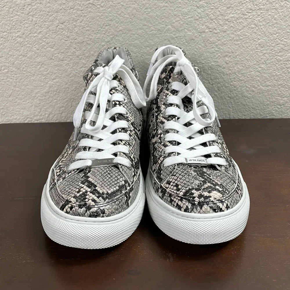 JSlides Ludlow Lace Up Snake Print Platform Sneakers Black White Sz 9.5